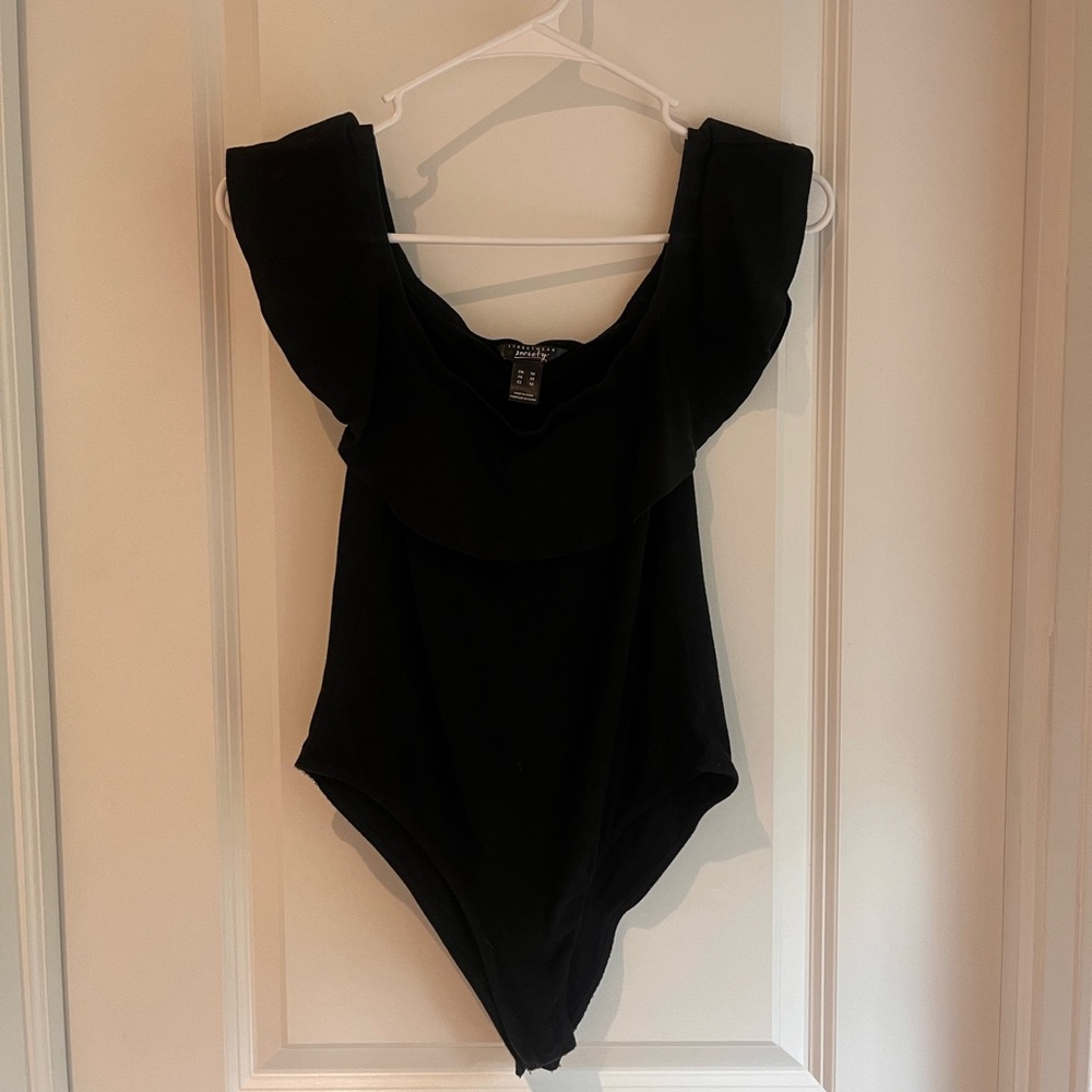 Off Shoulder Ruffle Top Black Bodysuit